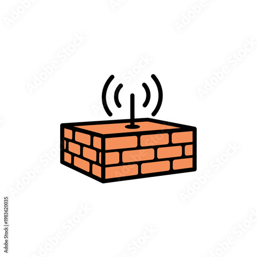 Network Firewall and Wireless Signal Vector Illustration