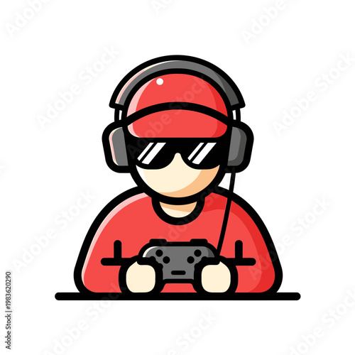 Vector Illustration of a Gamer with Headset and Game Controller