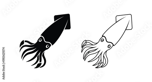 Squid Ink Sketch Art Minimalist Design Vector Vector