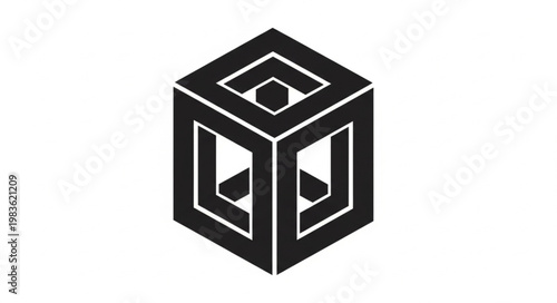 Monochrome Geometric Cube Logo Minimalist Isometric Emblem.