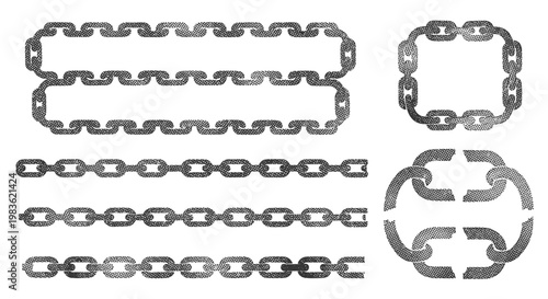 Collection of various metal chain links.