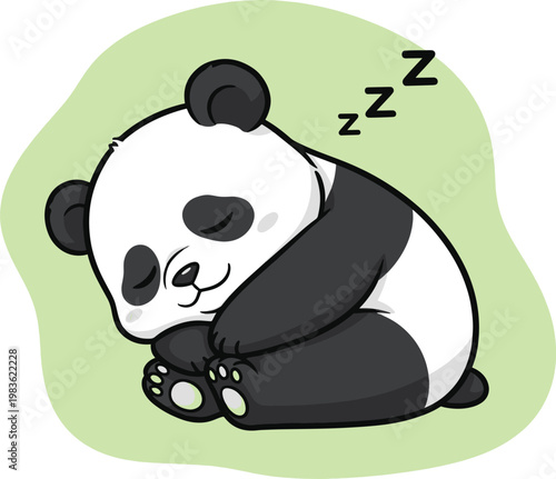 A sweet, chubby cartoon panda bear sleeping soundly and curled up with a gentle smile.