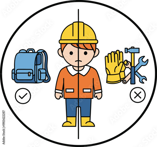 Child choosing between school and construction work activities