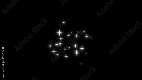 Glitter sparkle animation, white twinkling star particles, fairy dust trail, magic glow shimmer effect, bokeh light burst, chroma key black screen, seamless loop, 4k ultra hd video