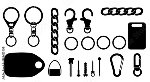 Collection of various metal hardware and fastener icons.