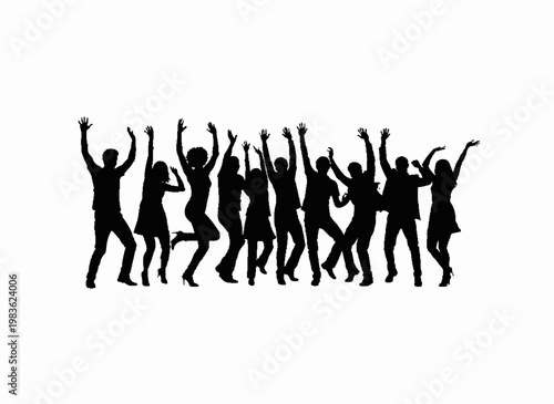 Silhouette Celebration: A dynamic silhouette captures a jubilant group reveling in a moment of pure bliss, arms triumphantly raised in the air.