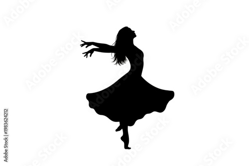 Silhouette of a Dancing Woman: A graceful silhouette of a woman in flowing dress, engaged in a ballet of motion and poise. She stands out, inviting viewers to explore the beauty of dance.