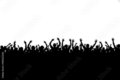 Crowd Silhouette Celebration: A crowd of silhouettes raising their arms in joyful celebration, embodying the collective spirit of unity and shared elation.