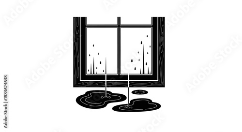 Black window with broken glass and squeegee.
