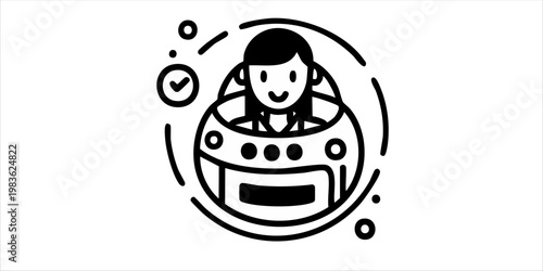 Smiling woman in a spaceship cockpit.