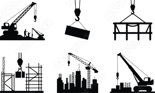 Crane Hook Silhouette Icon Industrial Lifting Outline Design