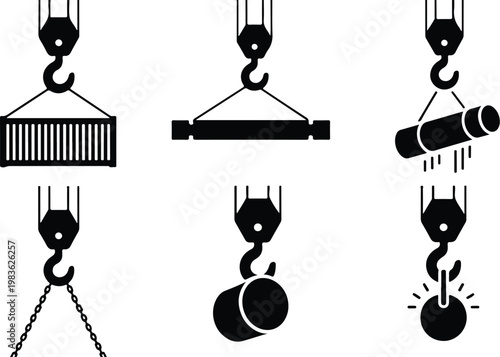 Crane Hook Silhouette Icon Industrial Lifting Outline Design
