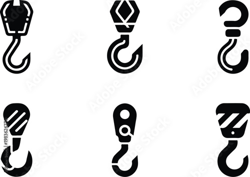 Crane Hook Silhouette Icon Industrial Lifting Outline Design