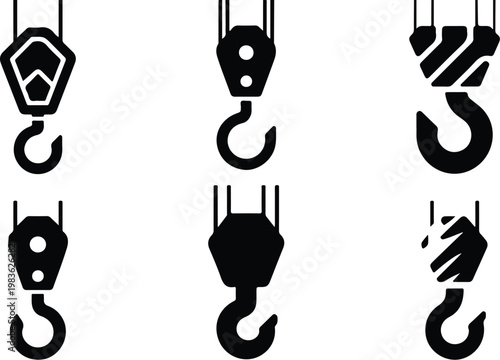 Crane Hook Silhouette Icon Industrial Lifting Outline Design
