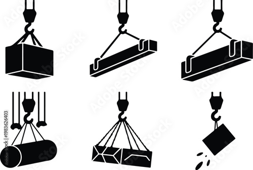 Crane Hook Silhouette Icon Industrial Lifting Outline Design