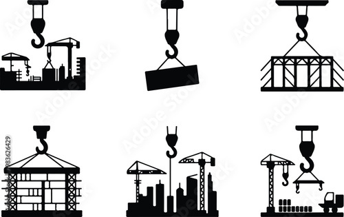 Crane Hook Silhouette Icon Industrial Lifting Outline Design