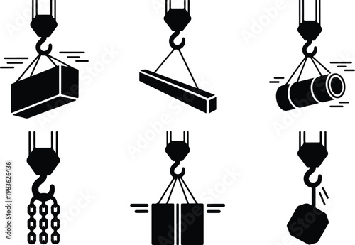 Crane Hook Silhouette Icon Industrial Lifting Outline Design