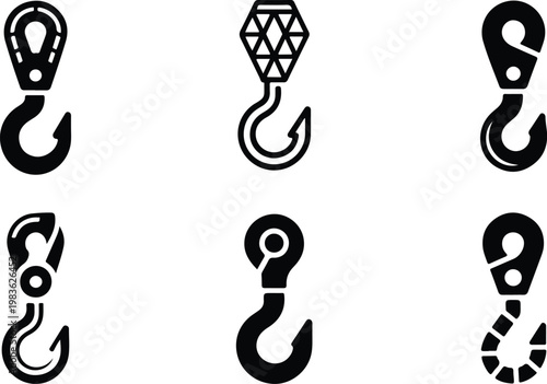 Crane Hook Silhouette Icon Industrial Lifting Outline Design