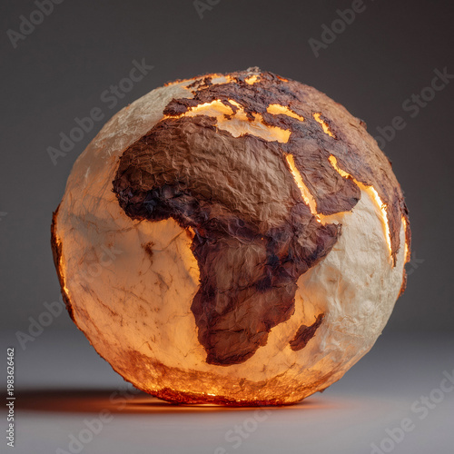 Illuminated Globe Sculpture Showing Africa and Continents