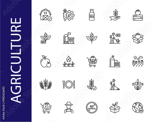 agriculture and smart farming line icons set