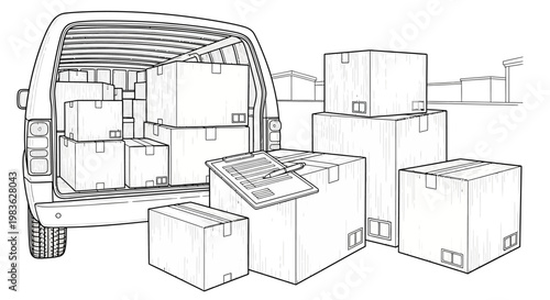 delivery van with stacked boxes.