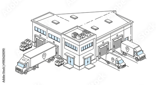 Fire station with emergency vehicles outside.