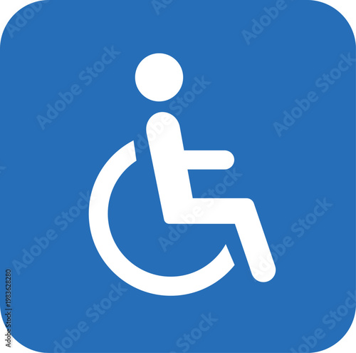 Blue handicap sign with white icon on blue background for accessibility