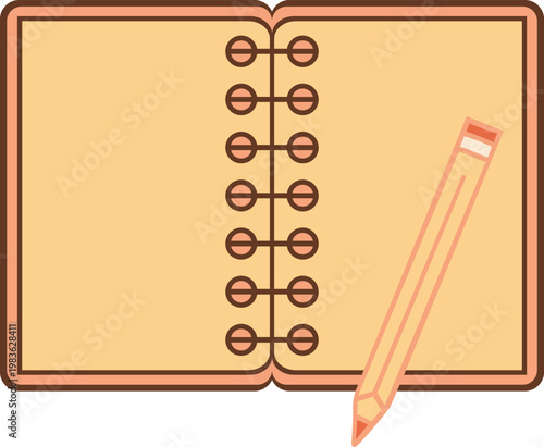 Open Notebook with Pencil Vector Illustration Design
