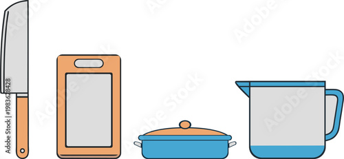 Kitchen Utensil Icon Set Cooking Tool Collection Flat Vector Design