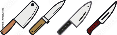 Kitchen Knife Set Collection for Cooking and Food Preparation Flat Vector Illustration