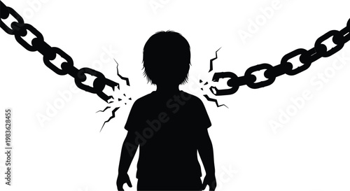 A child breaking free from the chains of restriction and oppression