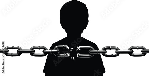 Silhouette of a person restrained by a heavy chain across their body