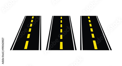 Three highway sections receding into the distance black silhouette