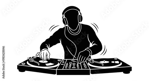 DJ mixing music on turntables.