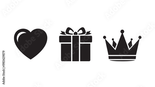 Vector Illustration Of Heart, Gift Box, And Crown Symbols For Love, Gift Giving, And Royalty Concepts Isolated On Transparent Background