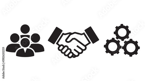 Vector Illustration Of Teamwork And Partnership Concept With Handshake And Gears For Business And Industry Isolated On Transparent Background