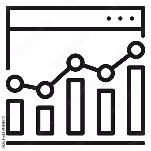 Foto Business data analysis dashboard vector icon featuring a bar chart and line graph inside a web browser window, minimalist black line illustration for financial reporting and web analytics