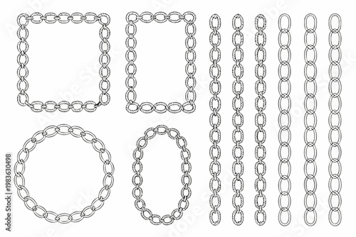 Various chain link designs in black and white including squares and strands