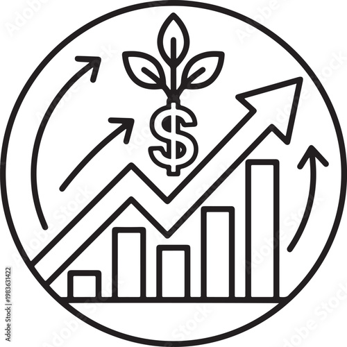 business groth line art vector icon on white