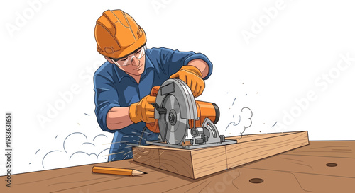 A worker using a power saw.