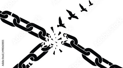 Juneteenth freedom symbolic broken chains and flying birds representing liberation and emancipation celebration