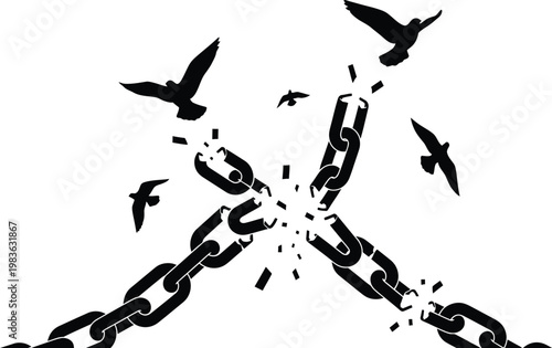 Juneteenth freedom symbolic image of broken chains and flying birds representing liberation and emancipation