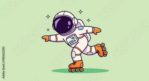 Astronaut Roller Skating in Space Cartoon Illustration.