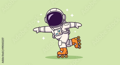Cute Astronaut Roller Skating in Space Cartoon Vector Icon Illustration.