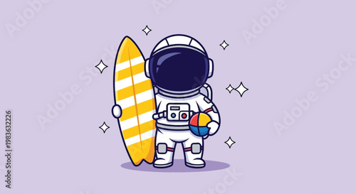 Cute Astronaut Ready for Summer Surf Adventure.