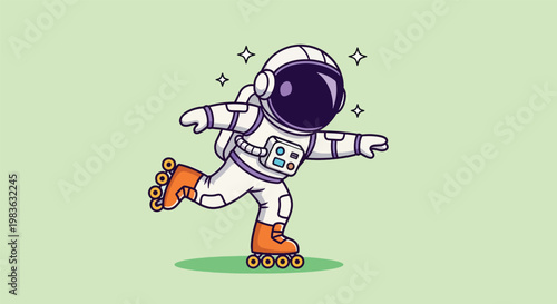 Cute Astronaut Roller Skating in Space.