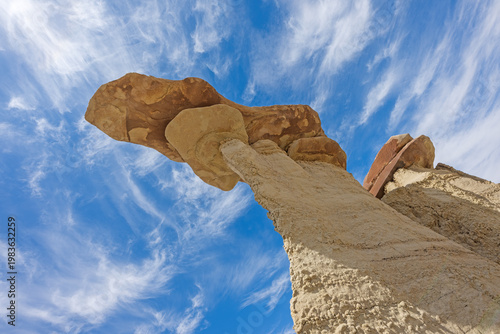 Looking Up At a Capstone Balanced on Mudstone