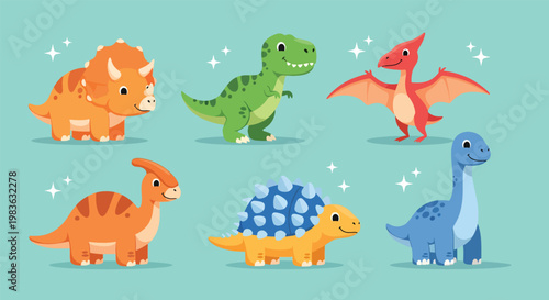 Cute Cartoon Dinosaurs Collection for Kids.