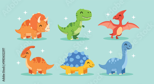Cute cartoon dinosaurs set for children.