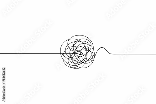 Abstract illustration of a tangled line extending from a straight path